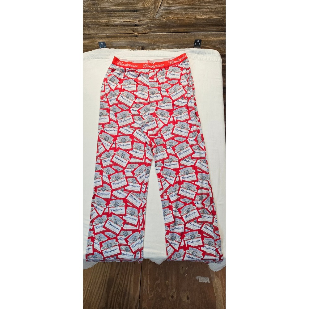 Budweiser Mens Pajama Pants Red White Label Print Beer 2XL XXL Cotton Blend